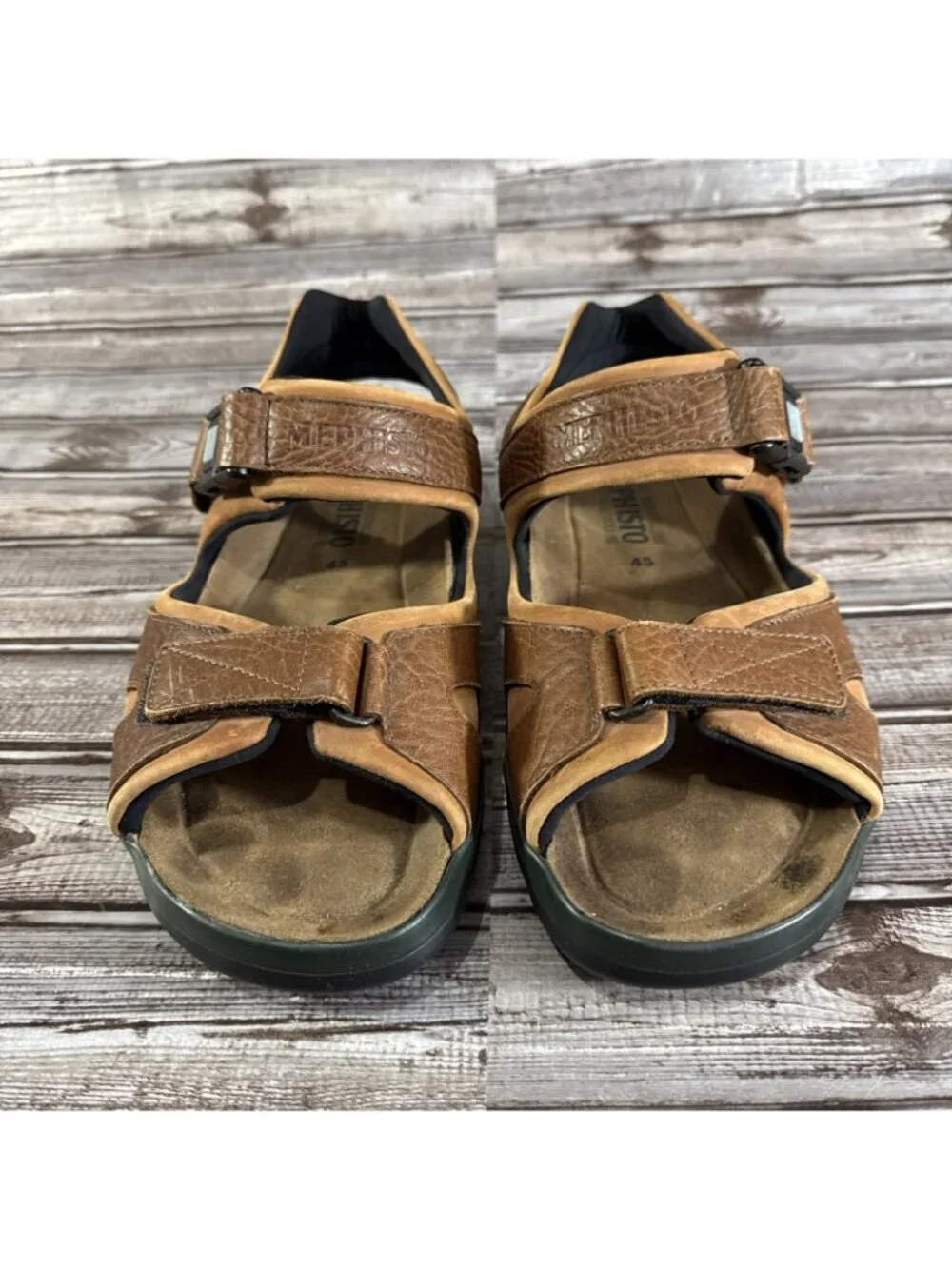 Mephisto Men’s Size 45 EU Size 12 US Leather  Chestnut Shark Sandals